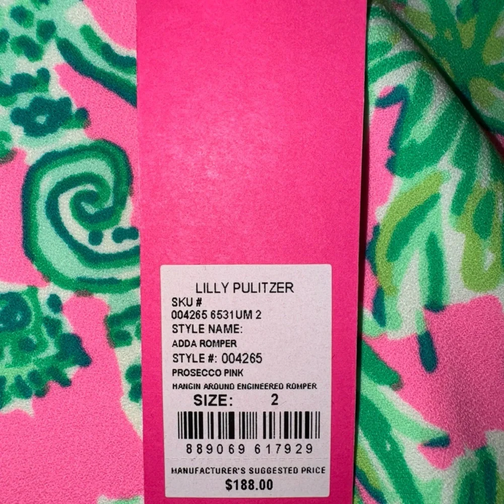 Lilly Pulitzer Prosecco Pink and Green Romper Adda 2 - Picture 3 of 4